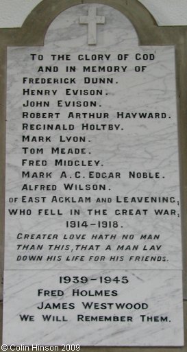 The World War I and II memorial plaque in St. John's Church, Acklam.