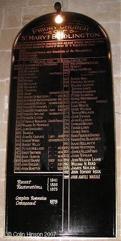The List of Vicars in Priory Church, Bridlington.