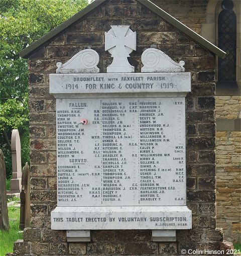 The 1914-18 Memorial Plaque in the Churchyard at Broomfleet.