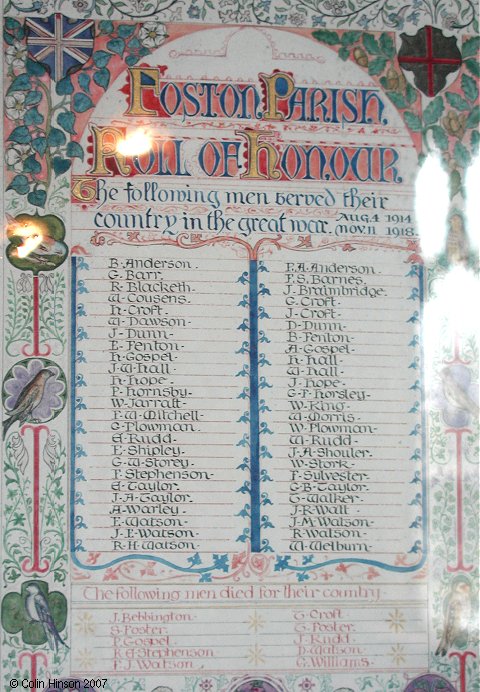 The Roll of Honour in St. Andrew's Church, Foston On The Wolds.