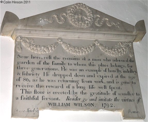 The Monumental Inscription for William Wilson in St. Nicholas's Church, Ganton.