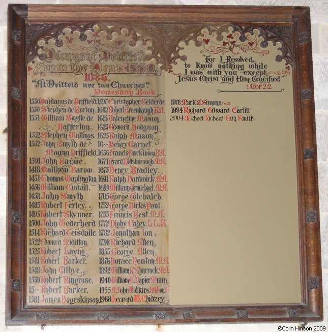 The List of Vicars in All Saints Church, Great Driffield.