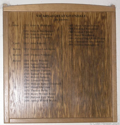 The List of Incumbents in Great Givendale church.