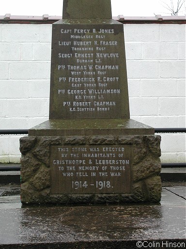 The 1914-18 and 1939-45 War Memorial opposite the church in Gristhorpe.