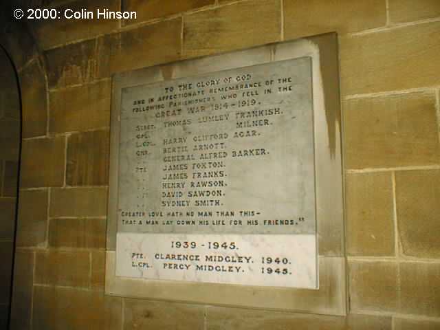 The 1914-18 and 1939-45 Memorial Plaque in Kirby Grindalythe Church.