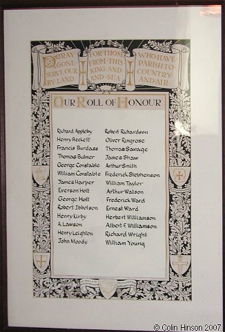 The Roll of Honour in St. Martin's Church, Lowthorpe.