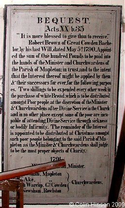 The Robert Brown Bequest in All Saints Church, Mappleton.