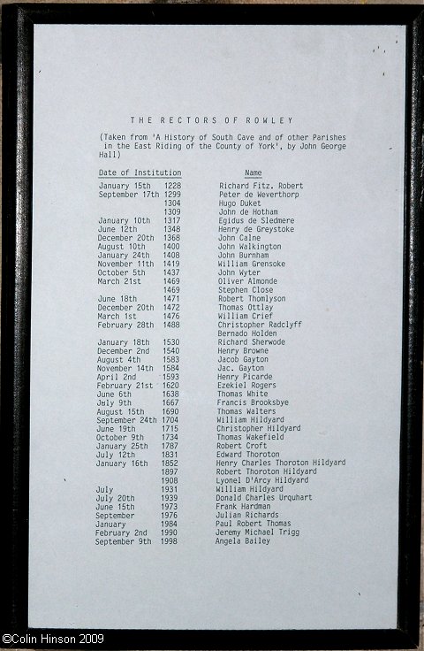 The List of Rectors in St. Peter's Church, Rowley.