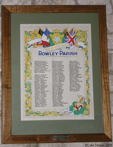 The World War I Roll of Honour in St. Peter's Church, Rowley.
