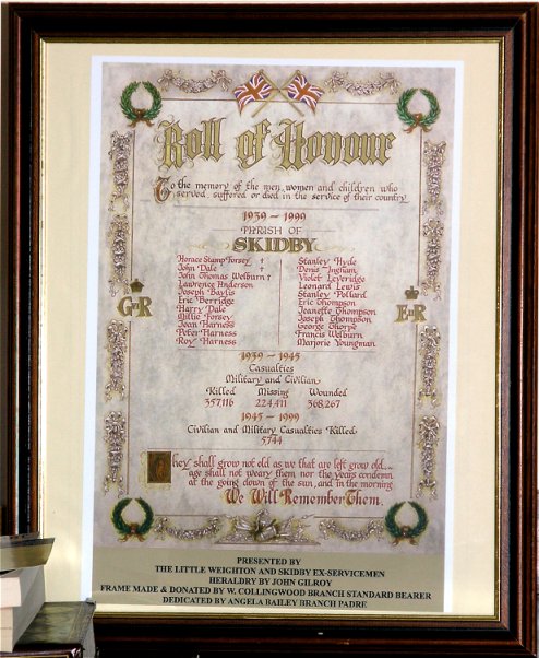 The World War II Roll of Honour in St. Michael's Church, Skidby.