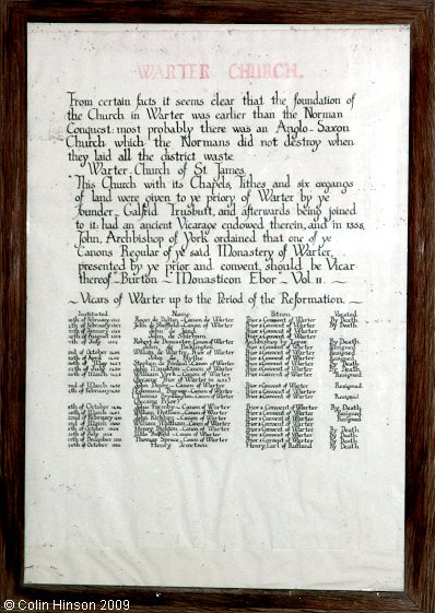 The List of Vicars in St. James's Church, Warter.