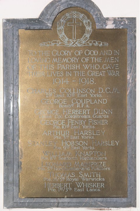 The World War I Memorial Plaque in St. Alban's Church.