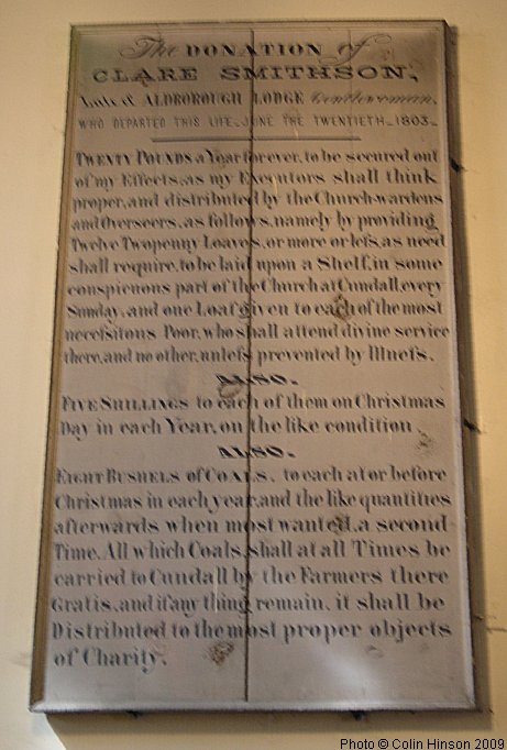 The Clare Smithson donation in St. Mary's Church, Cundall.