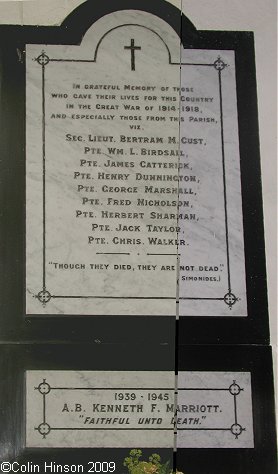 The Memorial Plaque in the Parish Church, Danby Wiske.