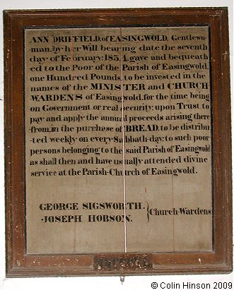 The Ann Duffield bequest in St. John's Church, Easingwold.