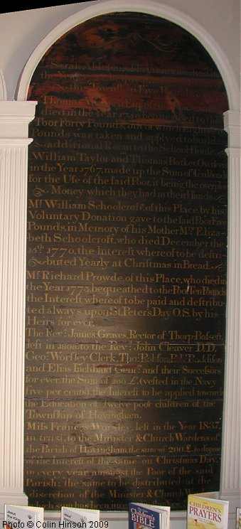 The second list of legacies in All Saints Church, Hovingham.