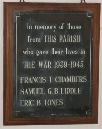 The World War II Memorial plaque in St. Cuthbert's Church, Kildale.