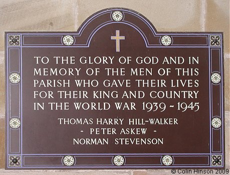 The World War II Memorial plaque in St. John's Church, Kirby Wiske.