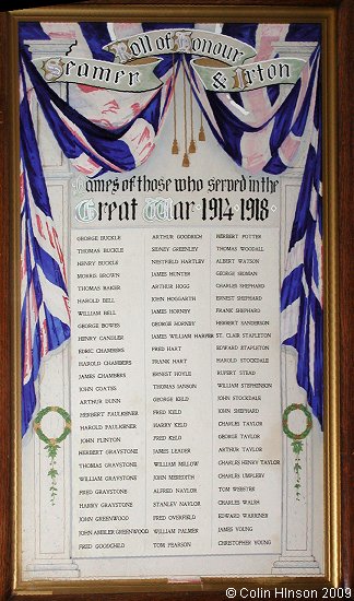 The World War I Roll of Honour in the Memorial Hall, Seamer.