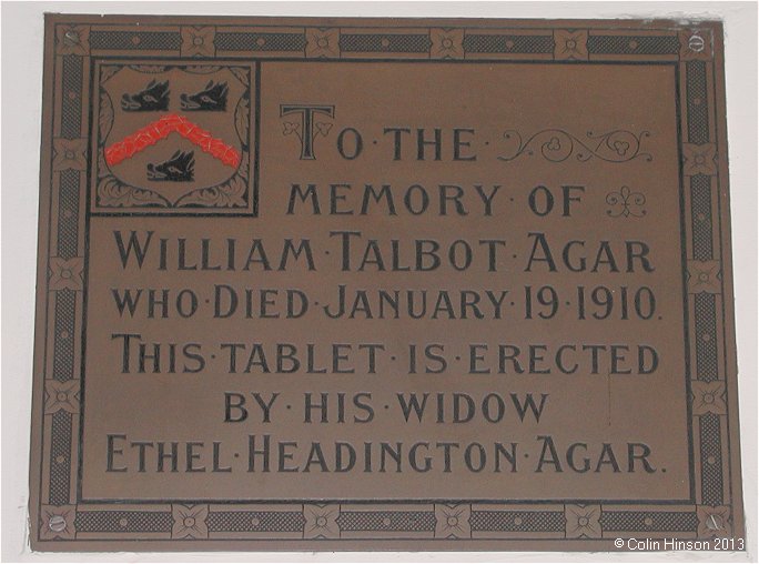 The Agar Monumental plaque in St. Mary's church.