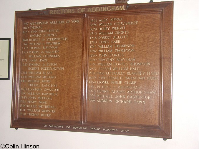 The list of Rectors for St. Peter's; on the wall in the church.