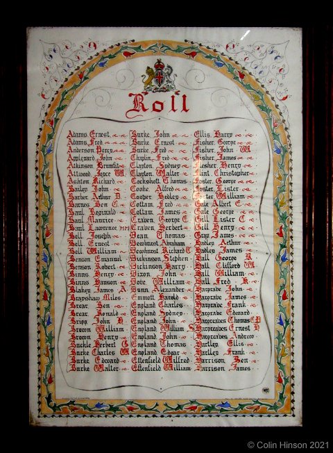 The WWI Roll of Honour in the Church at Addingham.