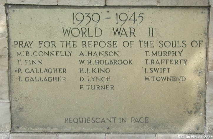 The World War II memorial on St. Joseph's R.C. Church, Castleford