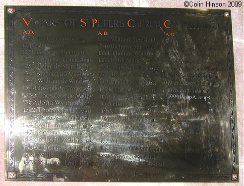 The List of Vicars in St. Peter's Church, Conisbrough.