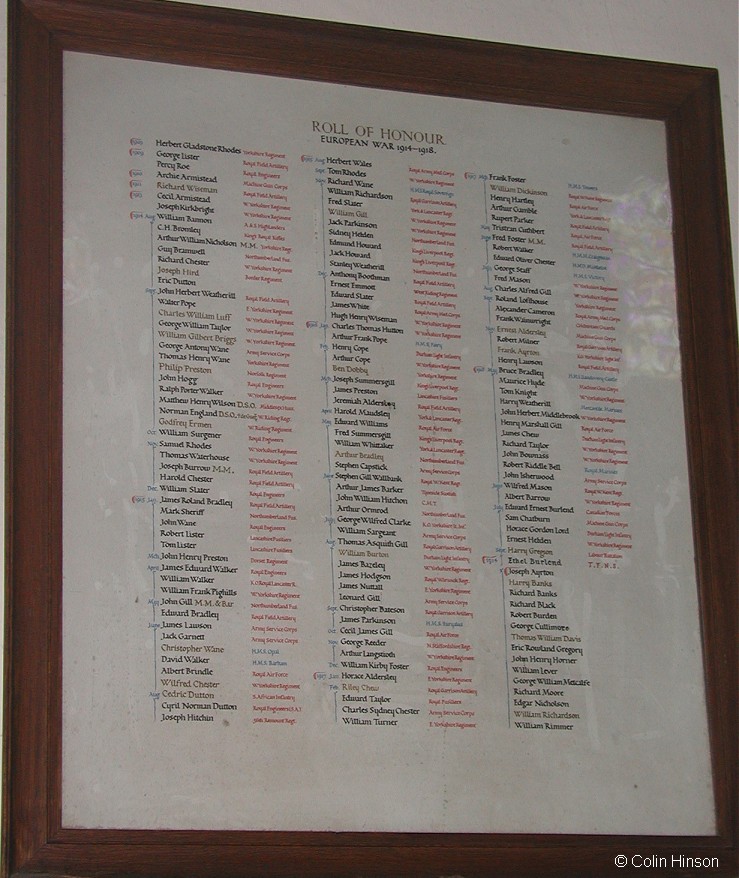 The Roll of Honour in the church at Gargrave.