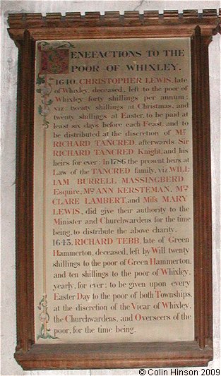 The first List of Benefactions in the Church of the Ascension, Whixley.
